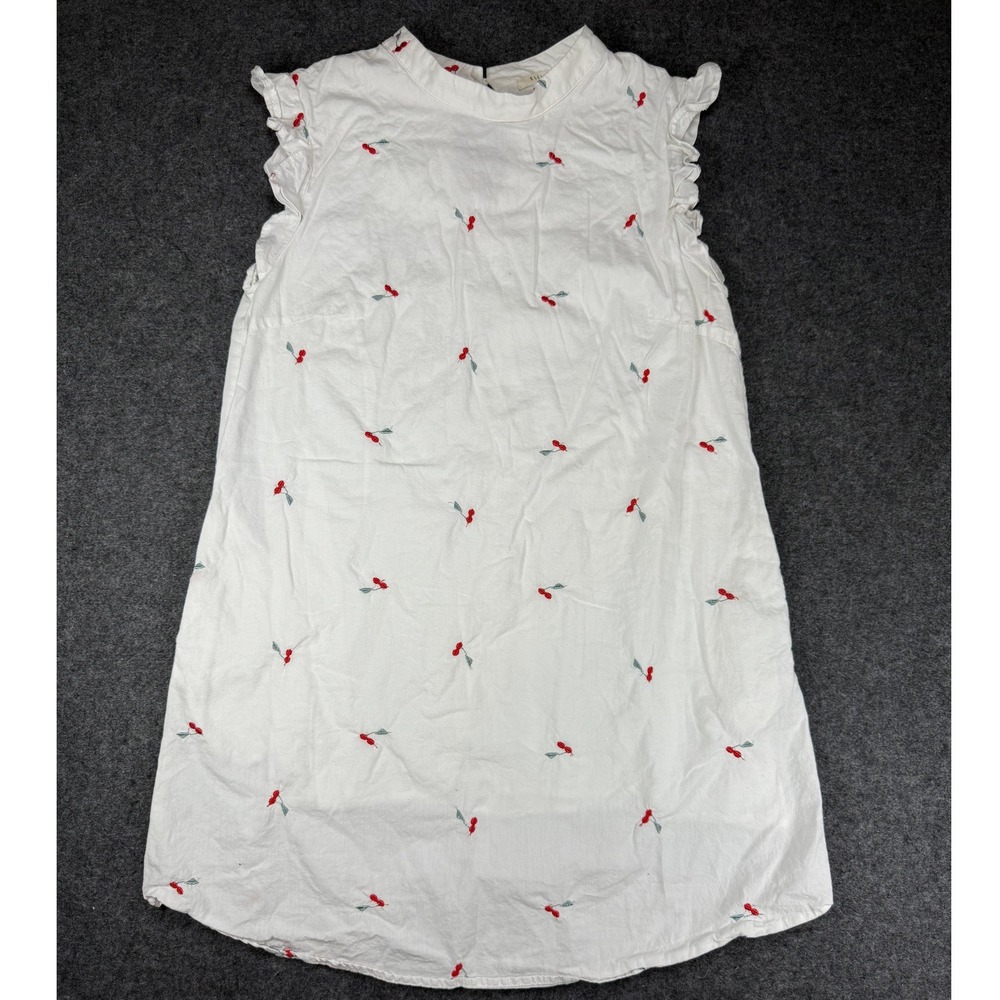 Ellison White Cherry Embroidery Sleeveless Dress Ruffle Mock Neck Womens M